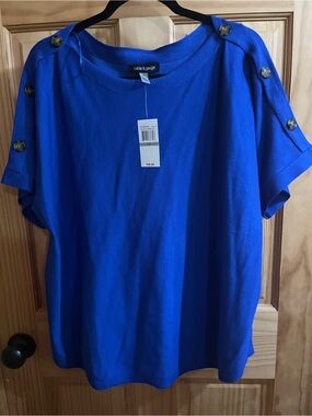 Cable & Gauge Cobalt Blue Button-Trim Knit Top